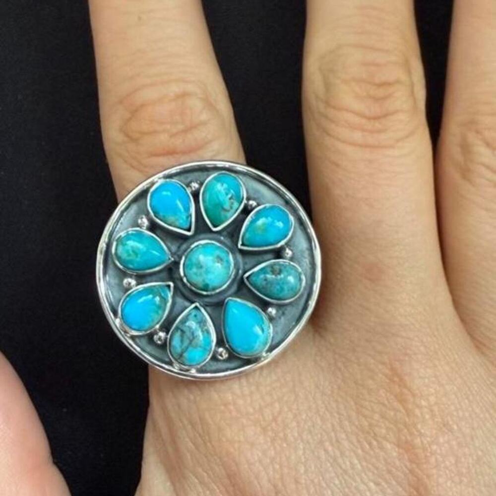 Sterling silver handmade big turquoise adjustable ring
